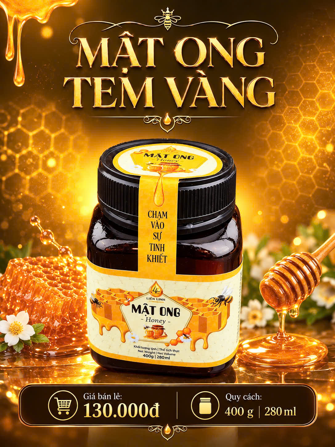 Mật Ong Tem Vàng 400g – Mật Ong Dùng Hằng Ngày